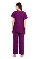 Dark Purple - Y Crossover Neckline Short Sleeve Top with Front & Inside Pockets, Gathered Pant with Adjustable Drawstring, Reinforced Side Vents, Customised Polycotton Fabric - Available in S to XXXL Manufacturers, Suppliers in Tamil Nadu