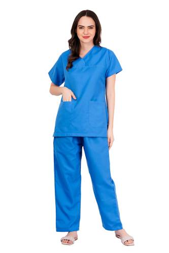 Ocean Blue Female Scrub Suit Y-Neck Manufacturers, Suppliers in Tamil Nadu