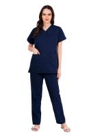 Olive Blue - Y Crossover Neckline Scrub Set with Short Sleeves, Front Patch Pockets, Flexible Waist Pant with Adjustable Drawstring – Customised Polycotton Fabric, Available in S-XXXL Manufacturers, Suppliers in Tamil Nadu