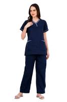 Olive Blue and Blue - Y Crossover Neckline Short Sleeve Top with Six Pockets, Full Elastic Waistband Pant with Adjustable Drawstring, Reinforced Side Vents, Customised Polycotton Fabric - Available in S to XXXL Manufacturers, Suppliers in Tamil Nadu