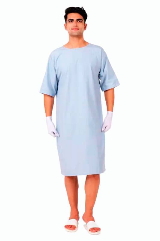 Unisex Patient Gown Free Size – Cotton Blend, Short Sleeves, Solid Pattern, Light Sky Blue, Made in India Manufacturers, Suppliers in Vijayawada