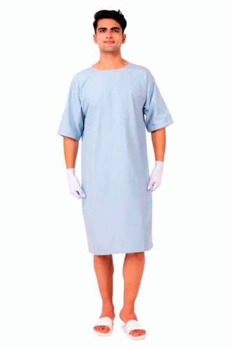 Unisex Patient Gown Free Size – Cotton Blend, Short Sleeves, Solid Pattern, Light Sky Blue, Made in India Manufacturers, Suppliers in Tamil Nadu