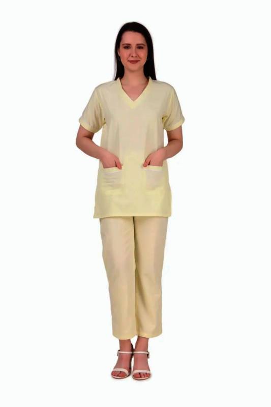 Yellow OT Room Wear - V Neck, Half Sleeve, Polyester Viscose Fabric, Size M, Machine Washable, Minimum Order 50 Sets Manufacturers, Suppliers in Vijayawada